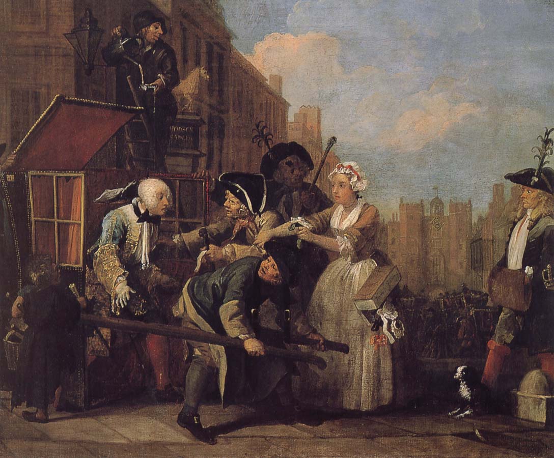 William Hogarth Prodigal son to court arrest